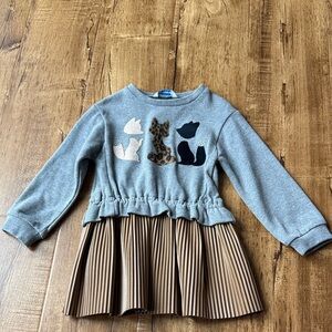 Gray and Brown Kids Dress with Animal Design
